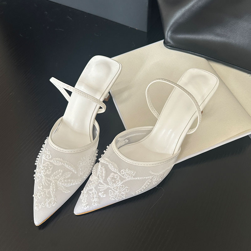 Embroidery Flower - Sandal Slingback Elegan 2026 Wanita Hak
