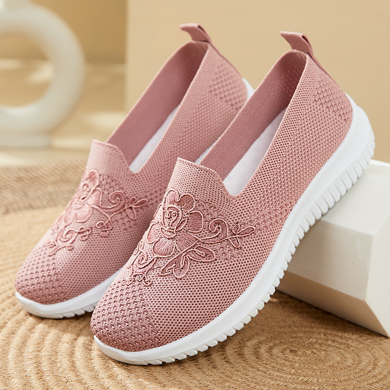 Embroidery Flower - Sepatu Slip On Jaring Rajut Bordir