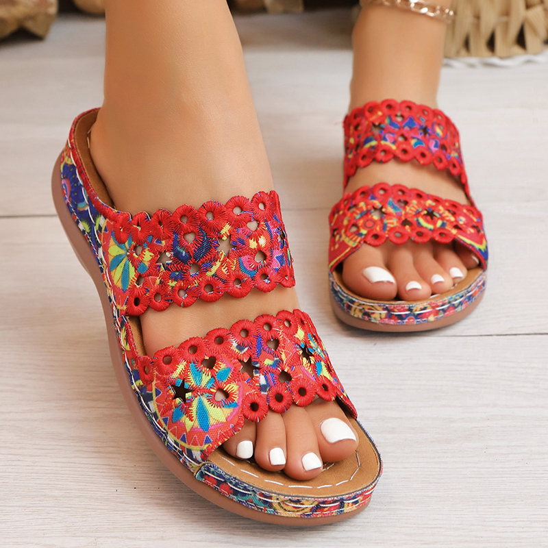 Embroidery Flower - Sandal Wedges Bordir Bunga Warna-warni Wanita