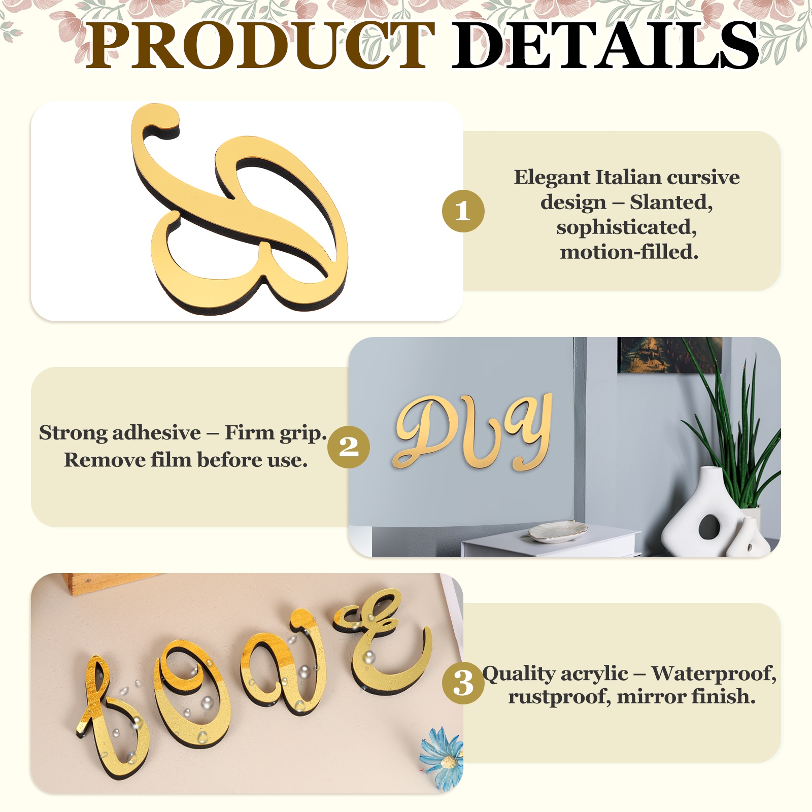 1pc Stiker Dinding Huruf Akril - Embroidery Writing ulasan dan harga