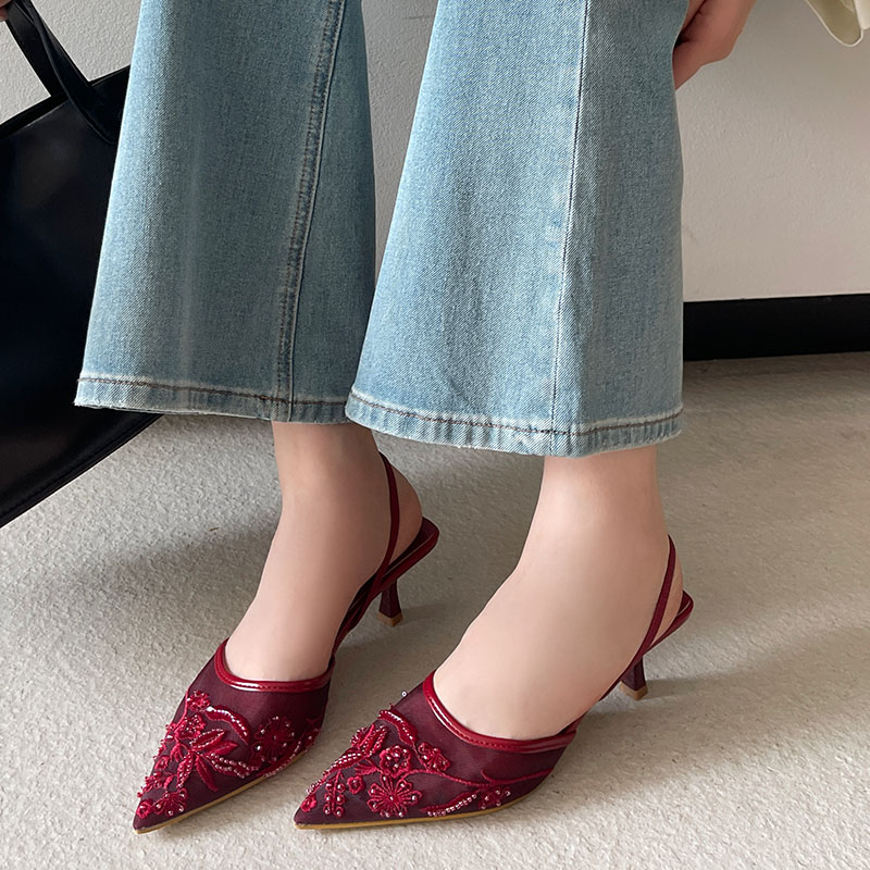 Sandal Slingback Elegan 2026 W - Embroidery Flower ulasan dan harga