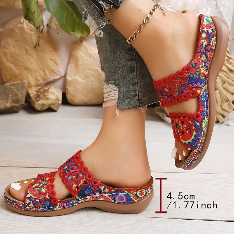 Sandal Wedges Bordir Bunga War - Embroidery Flower ulasan dan harga