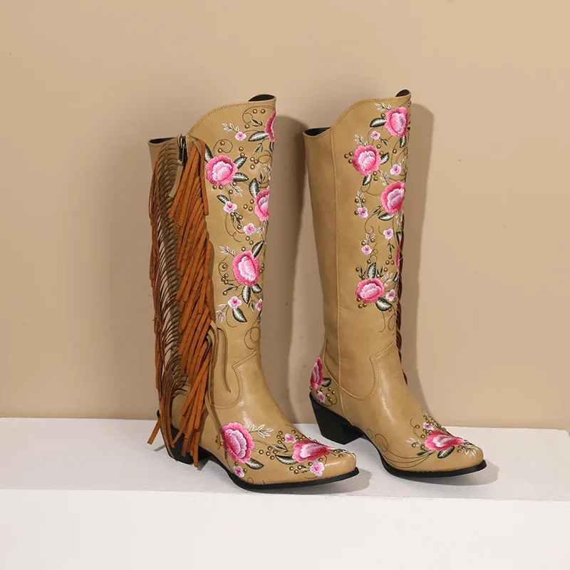 Sepatu Bot Setinggi Lutut Bara - Embroidery Flower ulasan dan harga