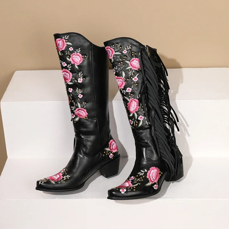 Sepatu Bot Setinggi Lutut Bara - Embroidery Flower ulasan dan harga
