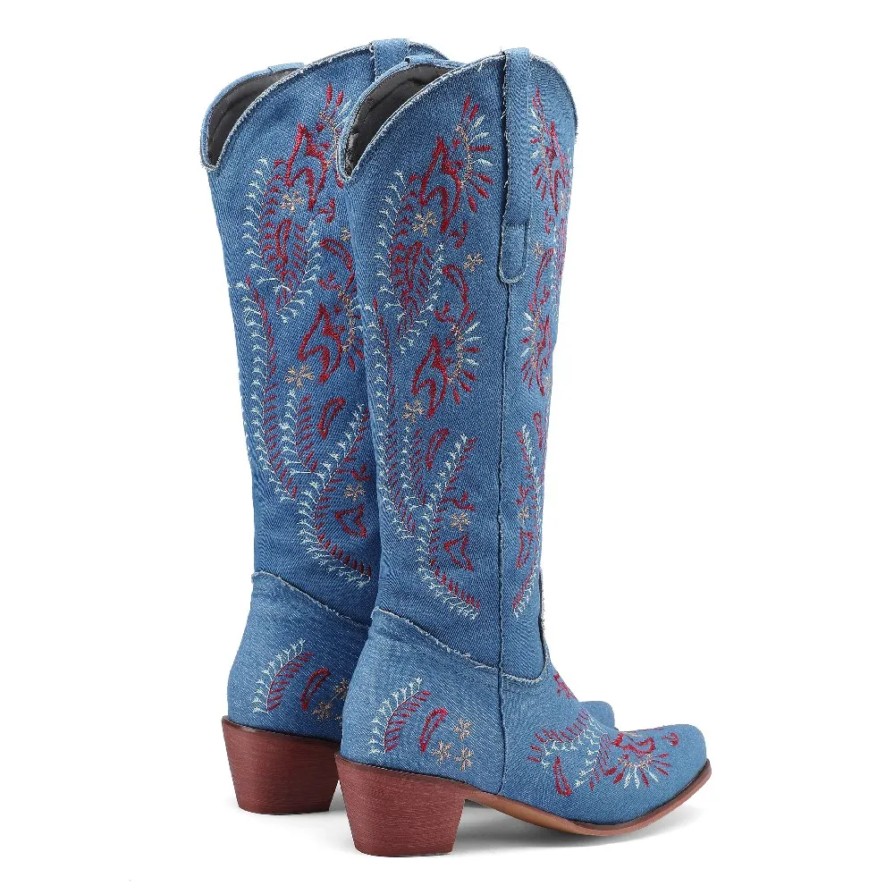 Sepatu Bot Setinggi Lutut Cowg - Embroidery Flower ulasan dan harga