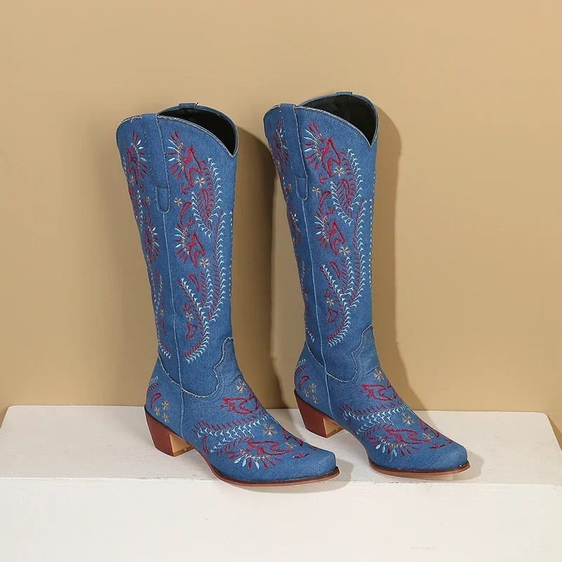 Sepatu Bot Setinggi Lutut Cowg - Embroidery Flower ulasan dan harga