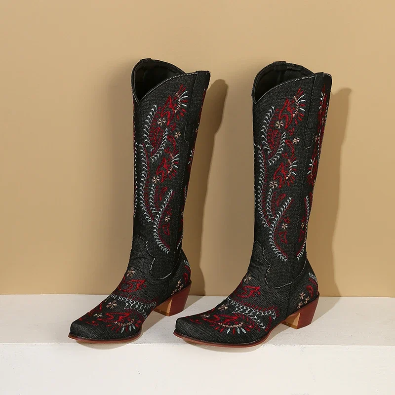 Sepatu Bot Setinggi Lutut Cowg - Embroidery Flower ulasan dan harga